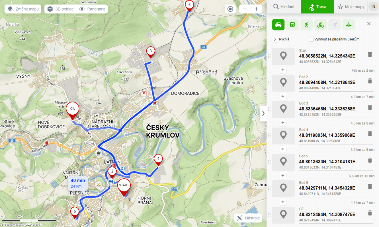 Jasný plán rozvozu s GPS navigací