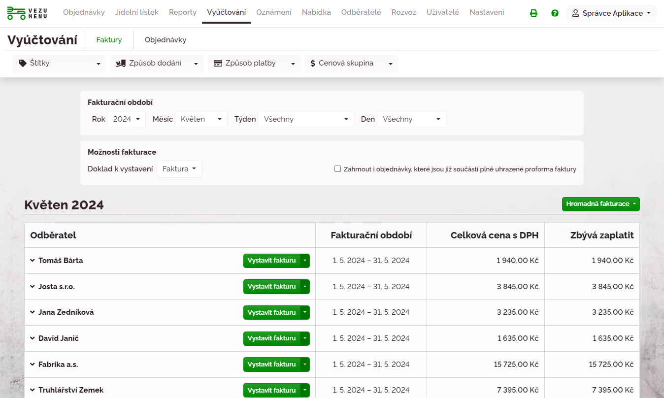 Hromadná fakturace a párování plateb
